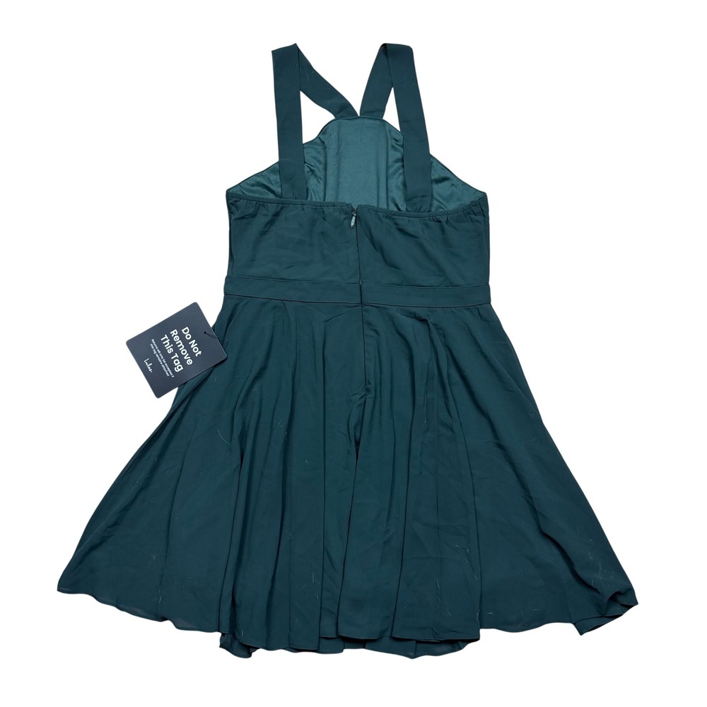 NWT Lulus Forevermore Emerald Green Skater Dress Chiffon Mini Size XL - Picture 6 of 8